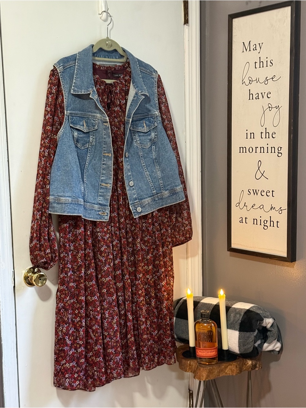 Lane Bryant 22/24 Burgundy Floral Light Weight Long-Sleeve Tiered Dress
